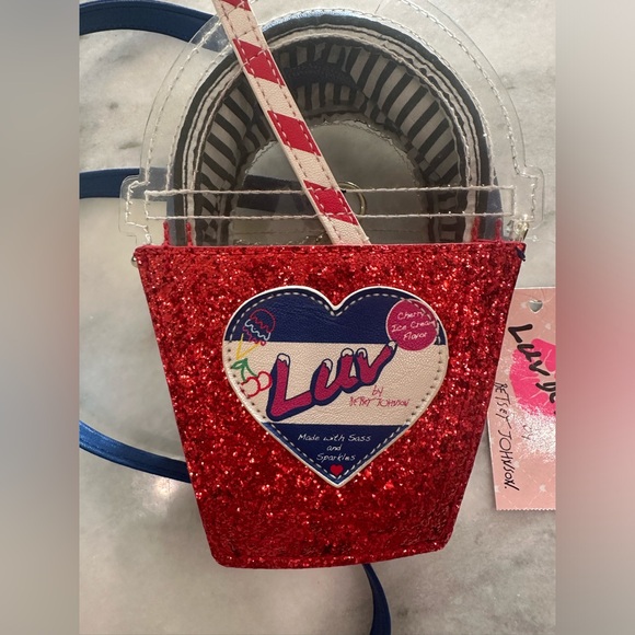 Rare Betsey Johnson Luv Cherry Ice Cream Drink Crossbody Bag NWT –Glittery Retro - Picture 2 of 4